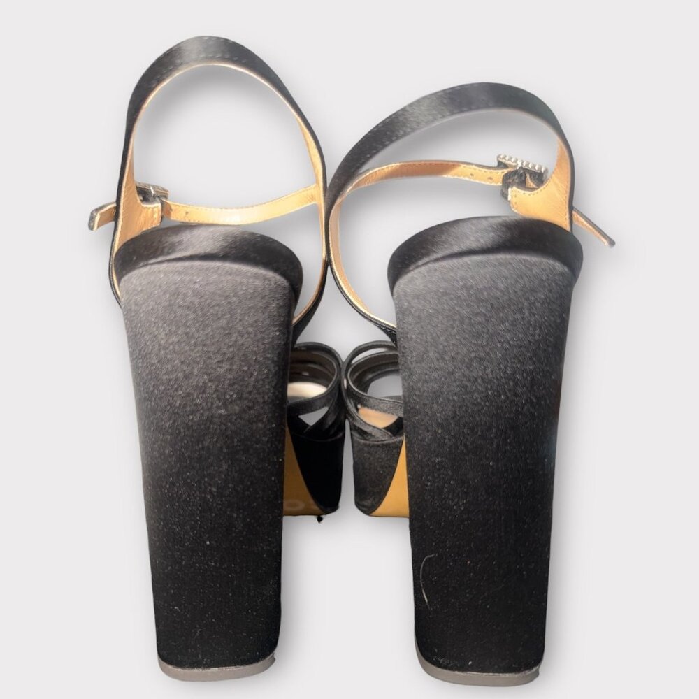Marc Jacobs The Gram Sandal Women 8.5 Black Satin Formal Heel Platform Prom Open - Picture 5 of 12